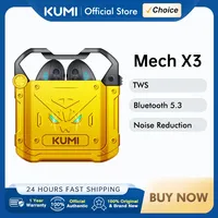 KUMI Mech X3 TWS Noise Reduction Game Bluetooth Earphone 5.3 Wireless Headset Touch Control Earbuds with Wireless Charging Case