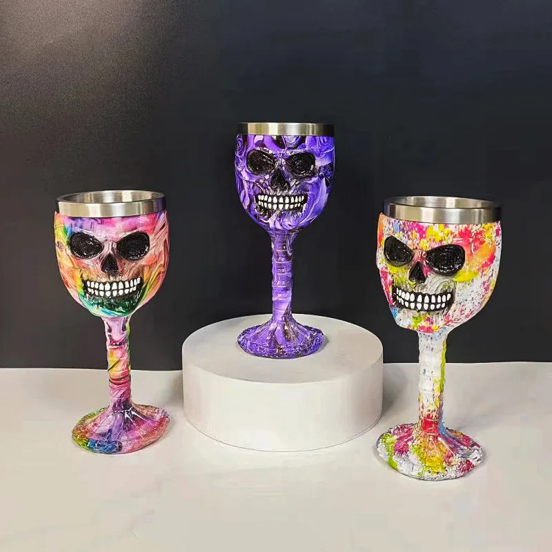 ERMAKOVA Resin Stainless Steel Skull Goblet Retro Claw Wine Glass Gothic Cocktail Glasses Wolf Whiskey Cup Party Halloween Gifts