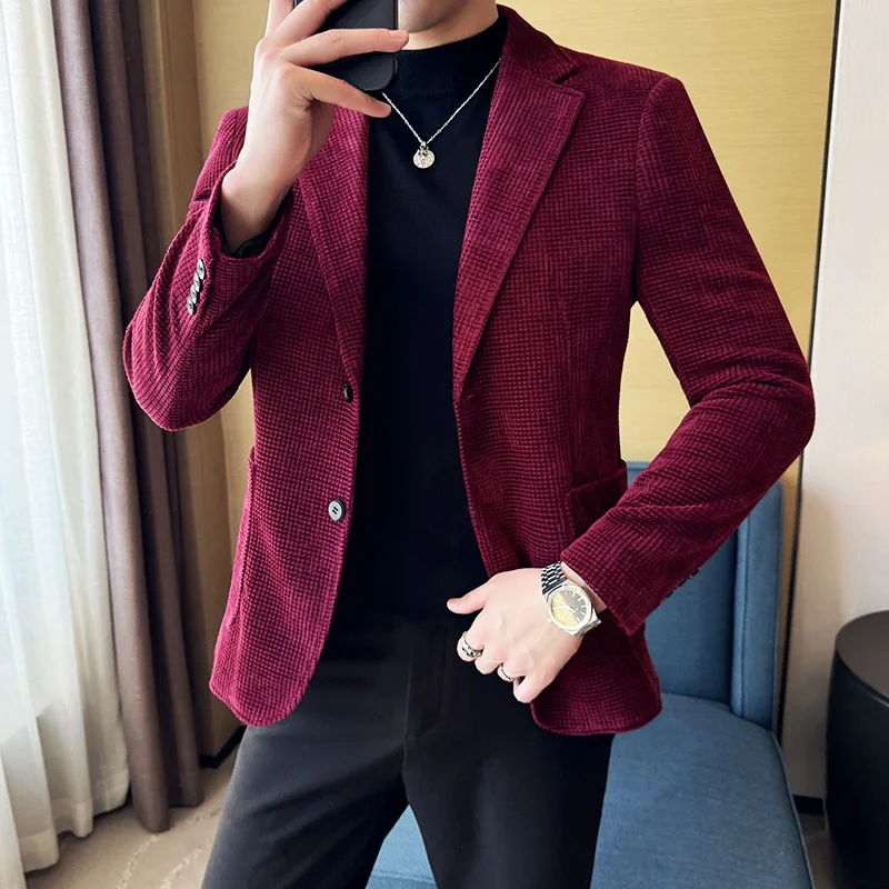 Blazer Hombre High-quality Corduroy Suit Jacket Korean Version Business Slim Fit Formal Social Banquet Dress Jacket Size 4XL-M