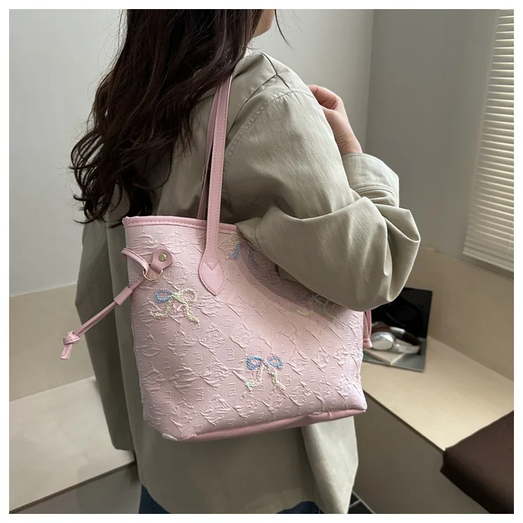 

Сумка через плечо со свежим бантом, сумка для учебников большой вместимости, ручная сумка-тоут на одно плечо для девочек