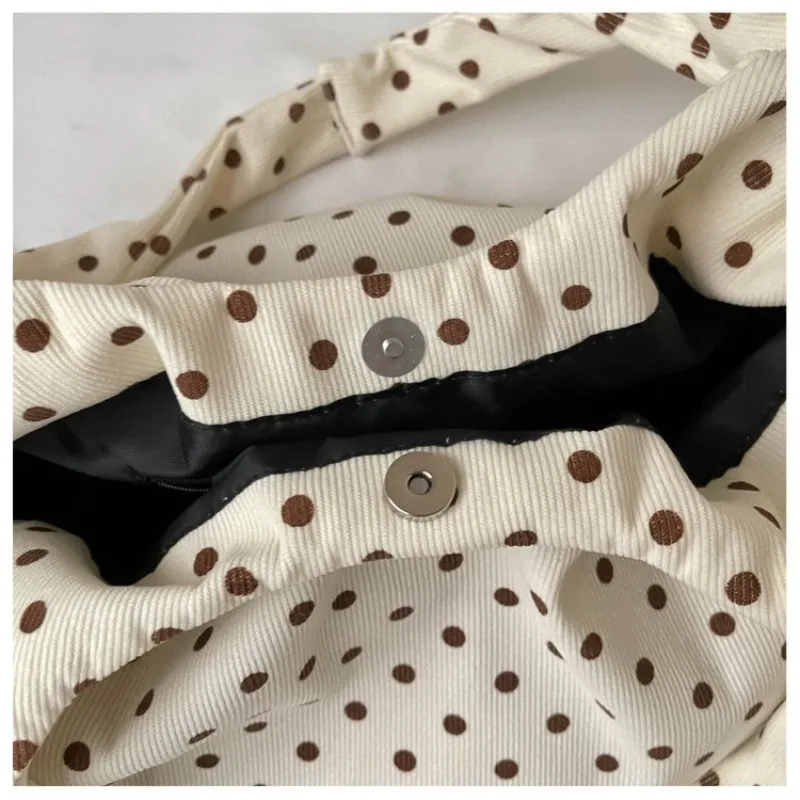 CEEKAY Canvas-Tasche mit Polka-Dot-Muster, Hobo-Stil, breiter Träger, geraffte Falten, vielseitig einsetzbar, für den täglichen Gebrauch, Freizeit, große Kapazität, Damenhandtasche. – Detail 17