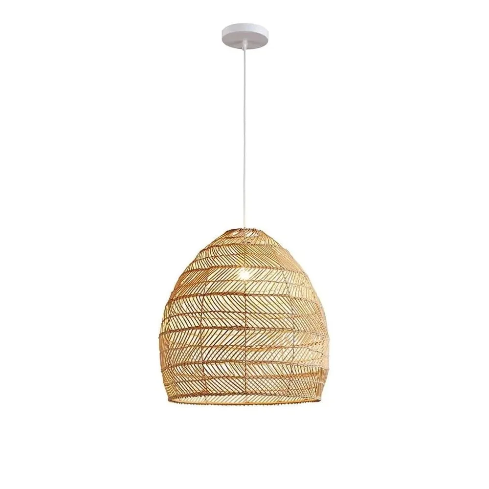 Rattan Cloche Pendant Lamp Vintage Style Handmade Rattan Light for Living Room, Cafe