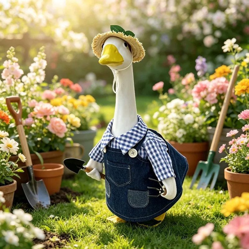 Yard Goose Costume Celebration Party Goose Costume Gift New 23-inch Porch Goose Gardener Costume Statue Dress Up Gardening Suit