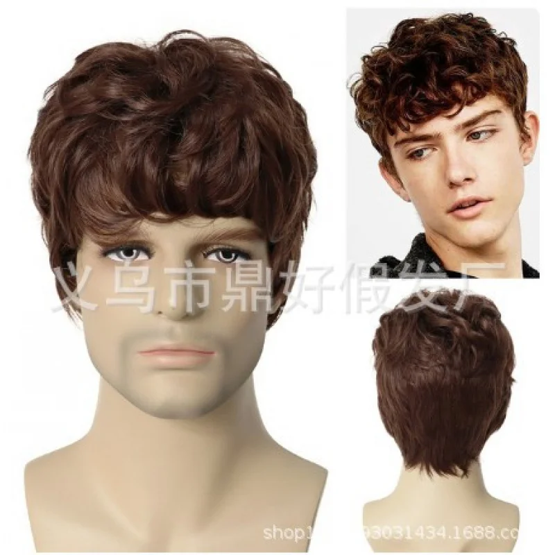 

Новые коричневые натуральные пушистые короткие вьющиеся волосы в европейском и американском стиле, модный стиль, студенческий мужской ха