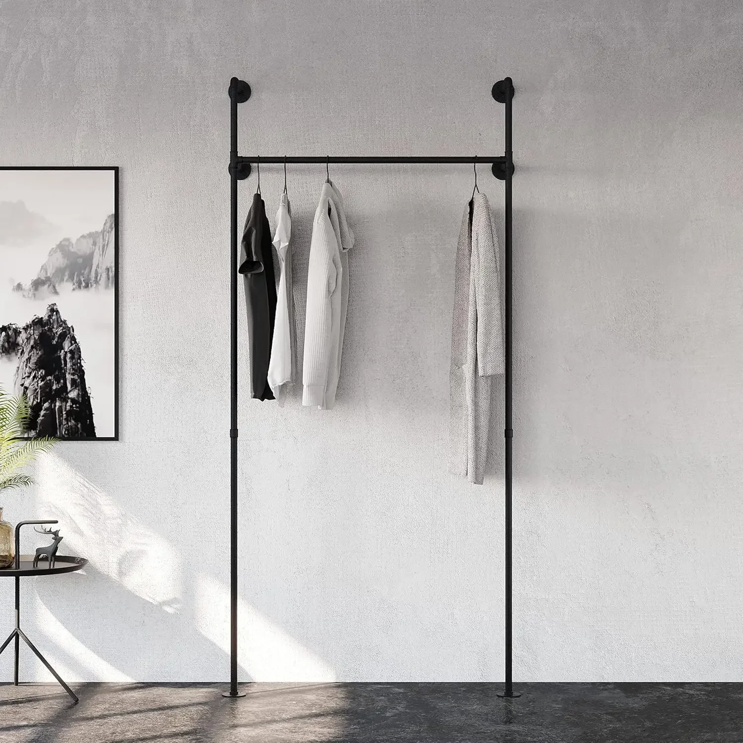 Industrial pipe clothing rack metal black - Wall mounted clothes racks for hanging clothes - Modern walk in closet - KIM