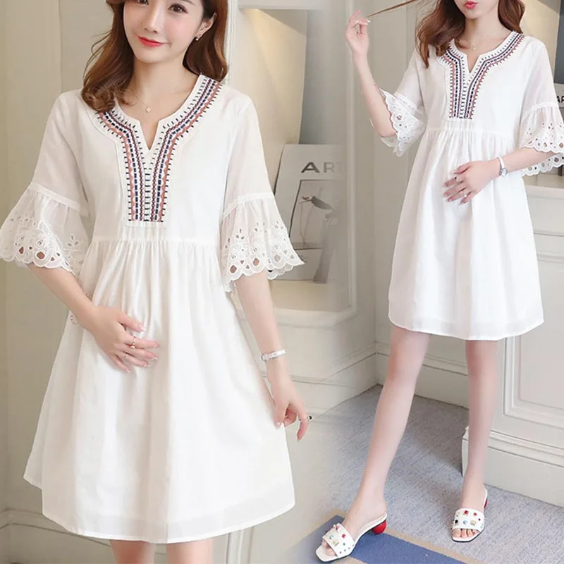 Summer Loose Chiffon Maternity Dress Maternity Embroidered Ruffle Sleeve Dress Maternity Casual Dress Maternity Dress Plus Size