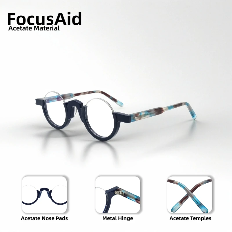 

Fashion Design Half Frame Glasses For Men And Women Retro Punk Design Style High Quality Round Acetate Frame Decorative Glasses