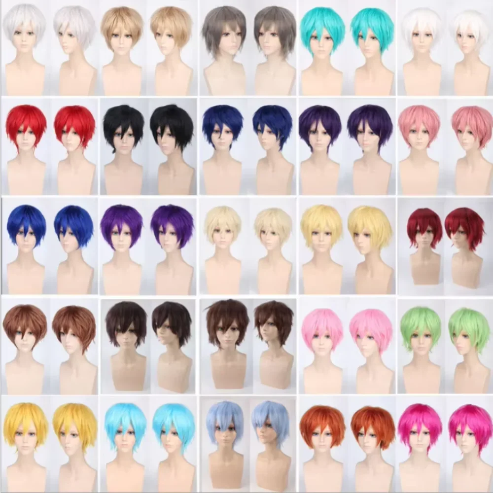 

Men's Synthetic Short Fluffy Red Silver Gray Light Golden Yellow Green Pink Purple Orange White Universal Cosplay Wig Bangs
