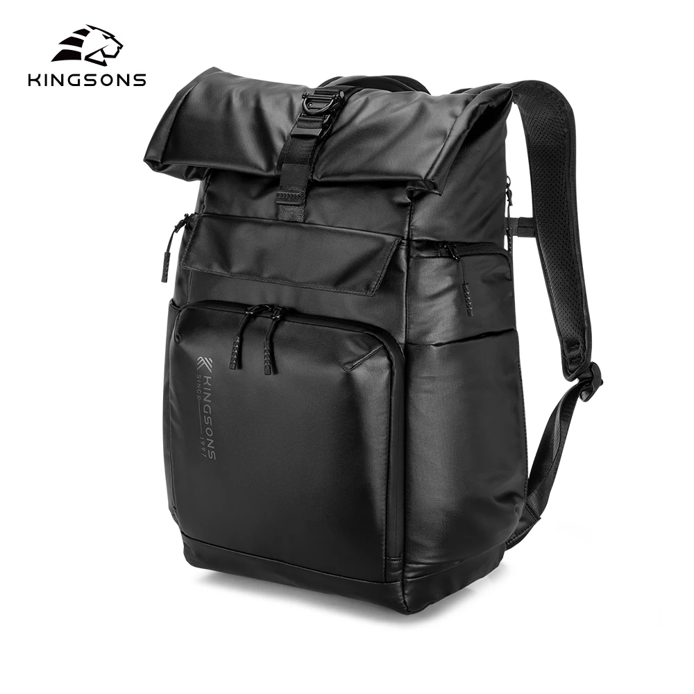 Kingsons 2024 New Black Concise Design Business Backpack For Men 15/15.6 inch Laptop Waterproof College Student Boys School Bags