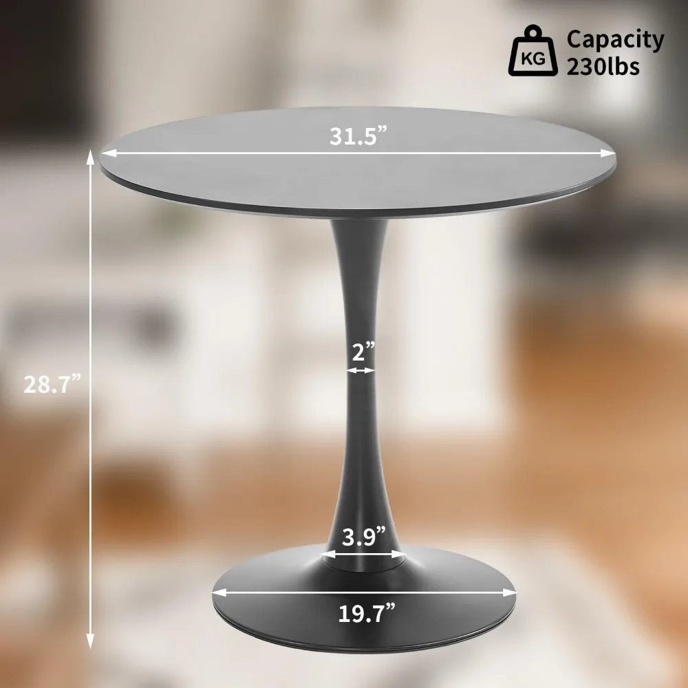 Ronde eettafel 31,5 zwarte ronde keukeneettafel voor 2-4 personen, met 0,7 MDF tafelblad en metalen voetstuk