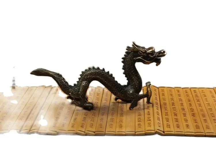 

14CM COLLECTION ARCHAIC SOLID COPPER HANDWORK DRAGON STATUE Dragon God Animals Statue Garden Decoration 100% real Brass Bronze