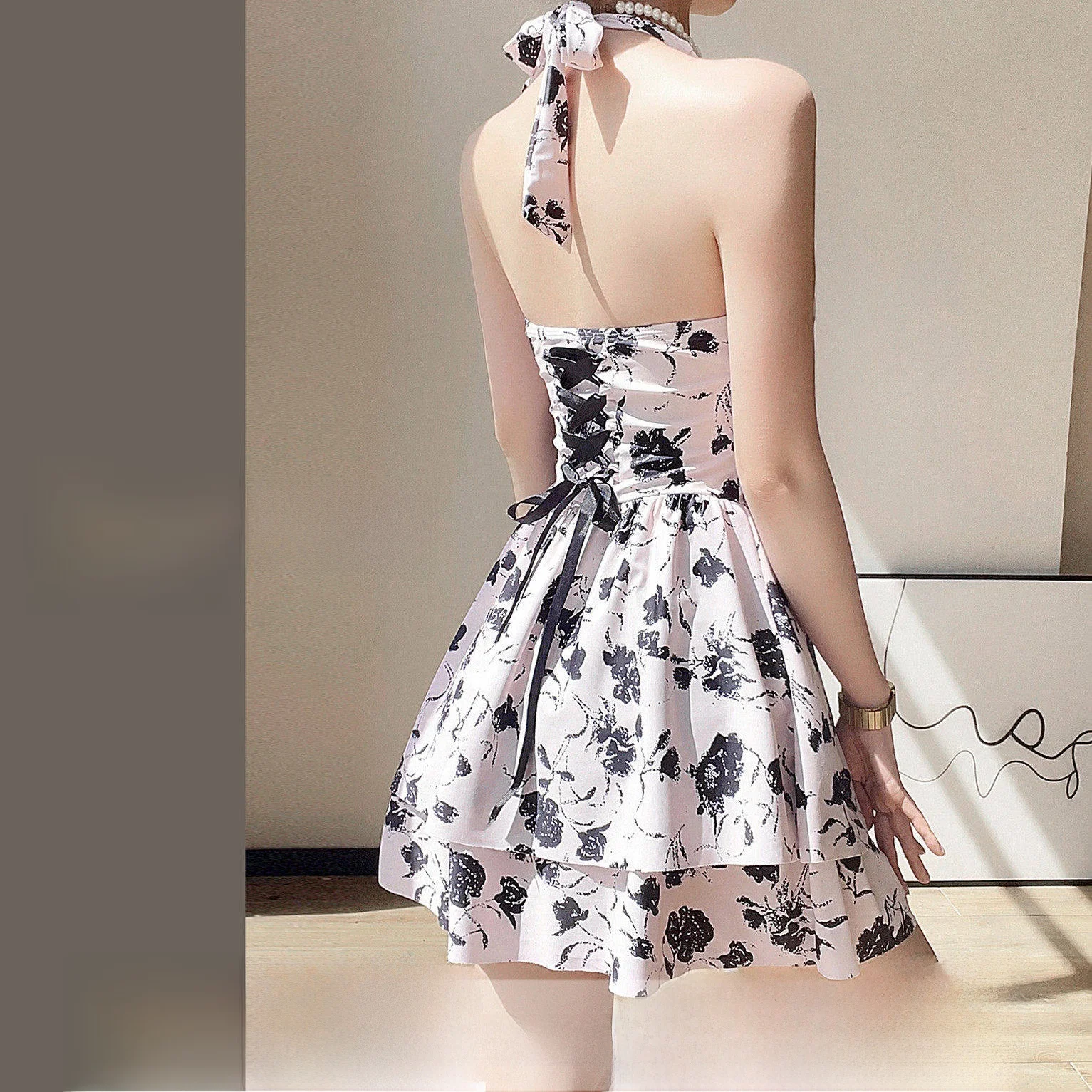 

Купальник женский с высокой талией в консервативном стиле, черный, Angelica, с плоским низом, для подростков, с завязками на шее, для термальных источников и спа, накидка