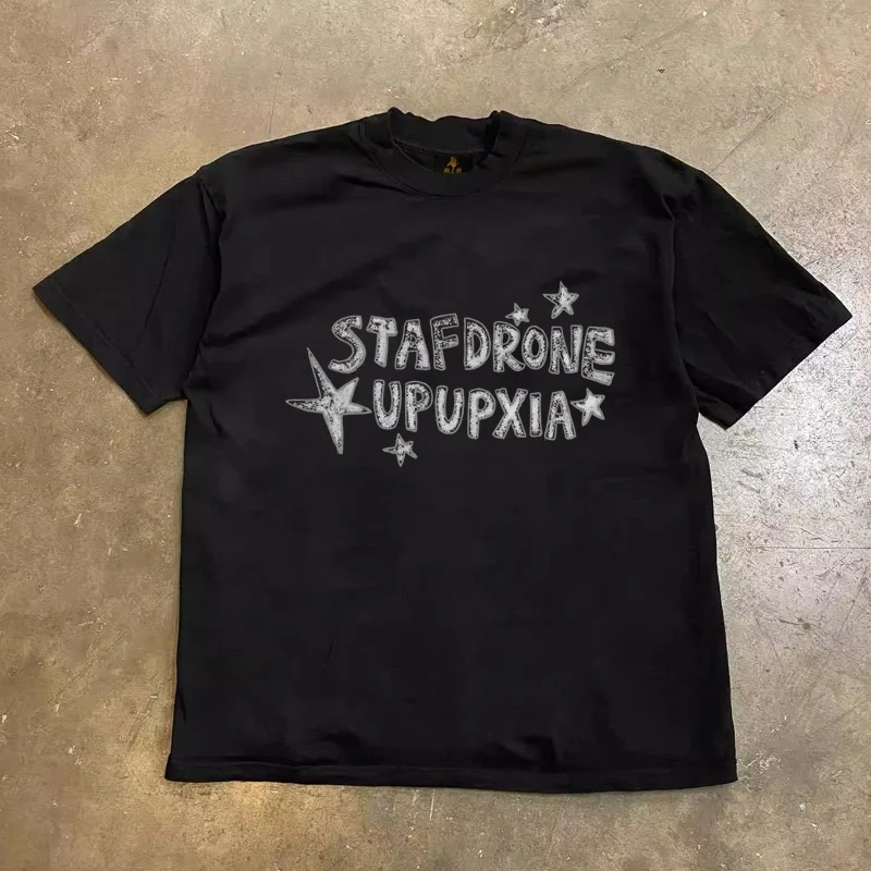 Loose Fit Cotton T-Shirt Unisex Short Sleeve Double Thread UPUPXIA Hero Print Sweat Absorbent round Neck Casual Summer Top