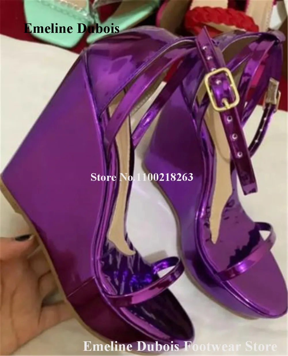 Newest Purple Wedge Sandals Emeline Dubois Open Toe High Platform Ankle Straps Wedges Sexy Party Dress Wedge Heels Big Size