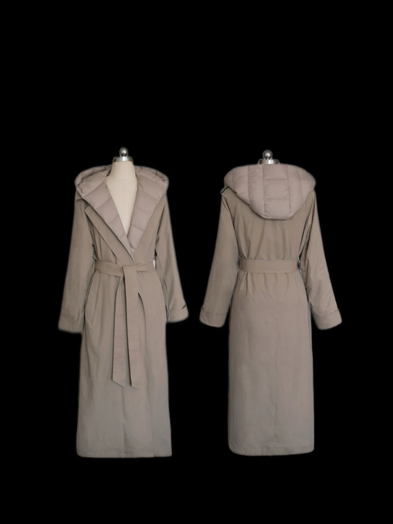 

Zhao Youzhen Winter Goose down Long Coat Women's Loose Fit Hooded Belted Fake Two-Piece Sli Retro Sle Warm Ci Casual