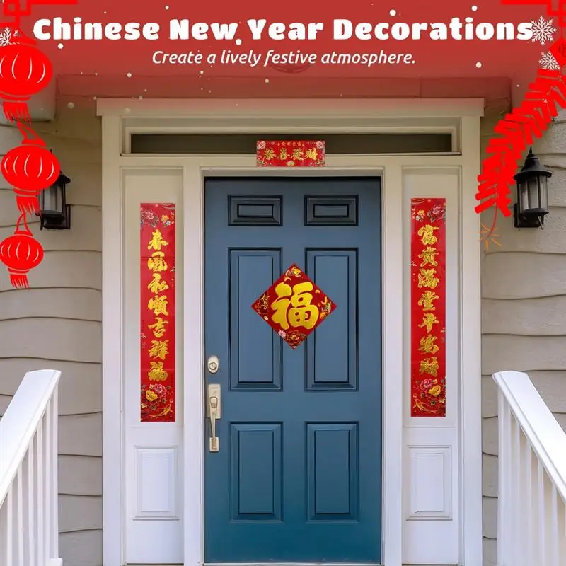 2024 Decor Spring Festival Set with Couplets Red Envelopes Fu Character Dragon Stickers Window Ornaments Traditional New Year