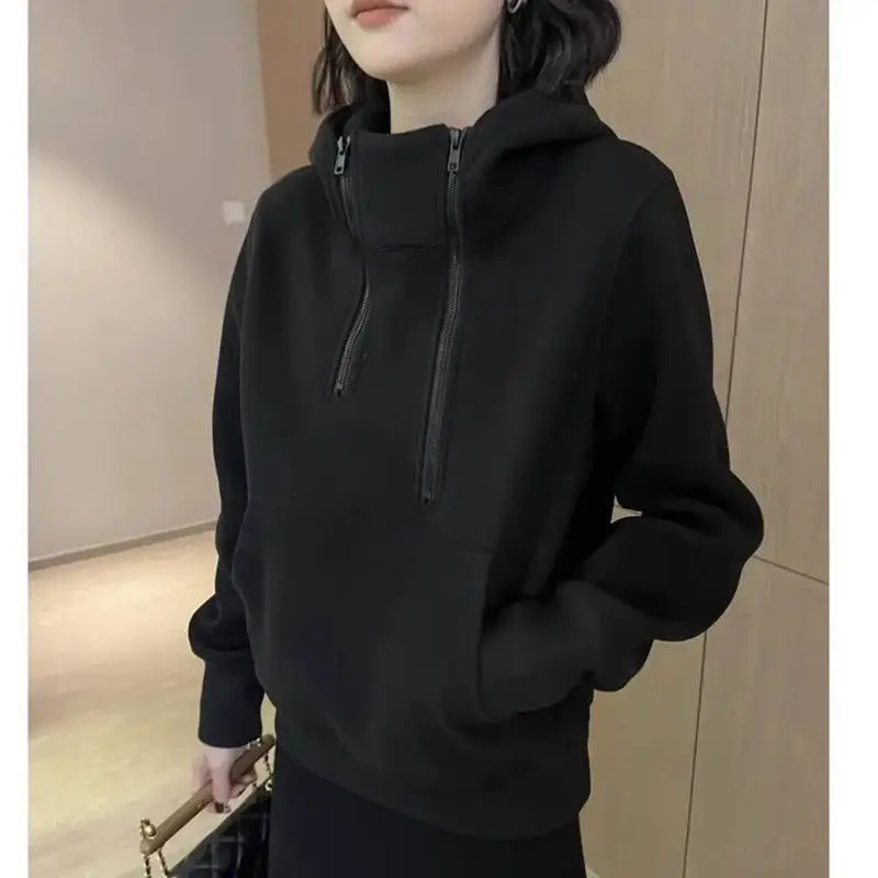 

Спортивная осенне-зимняя толстовка с капюшоном, свободный и универсальный простой топ на молнии
