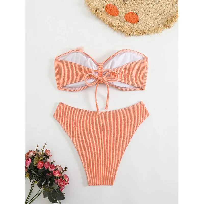 Sexy laranja biquinis define duas peças de corte alto maiô acolchoado banho feminino tanga biquini brasileiro beach wear maiô