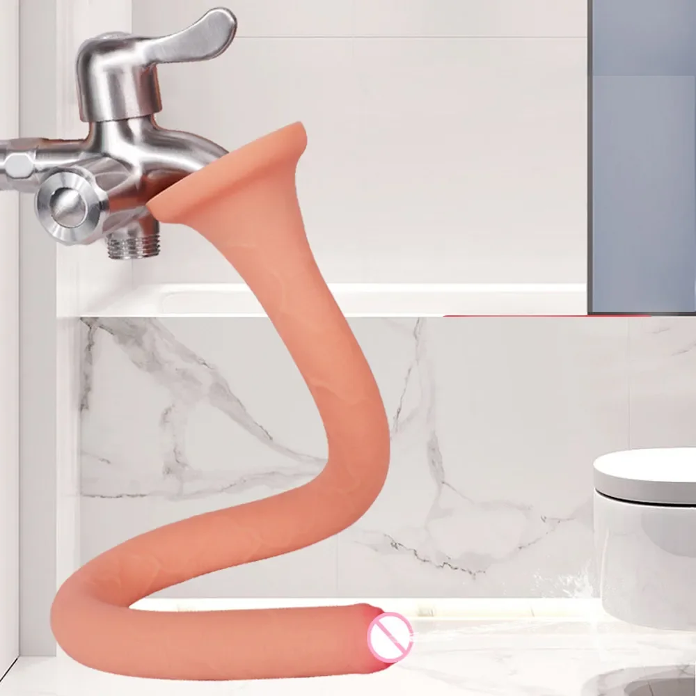 Hollow Soft Silicone Bathroom Female Masturbator Realistic Long Penis Vagina Anal Enema Suction Cup Dildos Large Adult Sex Toys