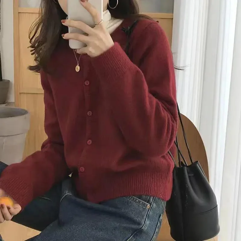 Women's Cardigan Sweater Solid Casual Round Collar Single-Breasted Sweaters Woman Autumn Winter Soft Knitted Cardigans