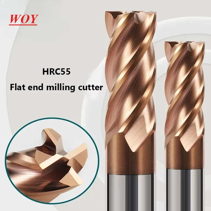 WOY HRC55 Carbide End Mill 1,2,3,4,5,6,7,8,9,10,12-20mm 4Flutes Milling Cutter Alloy Coating Tungsten Steel Cutting Tool CNC