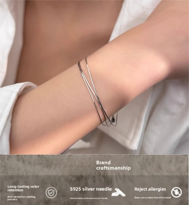 

SHXI 925 Sterling Silver Snake Bone Women's Multi-layer Bracelet