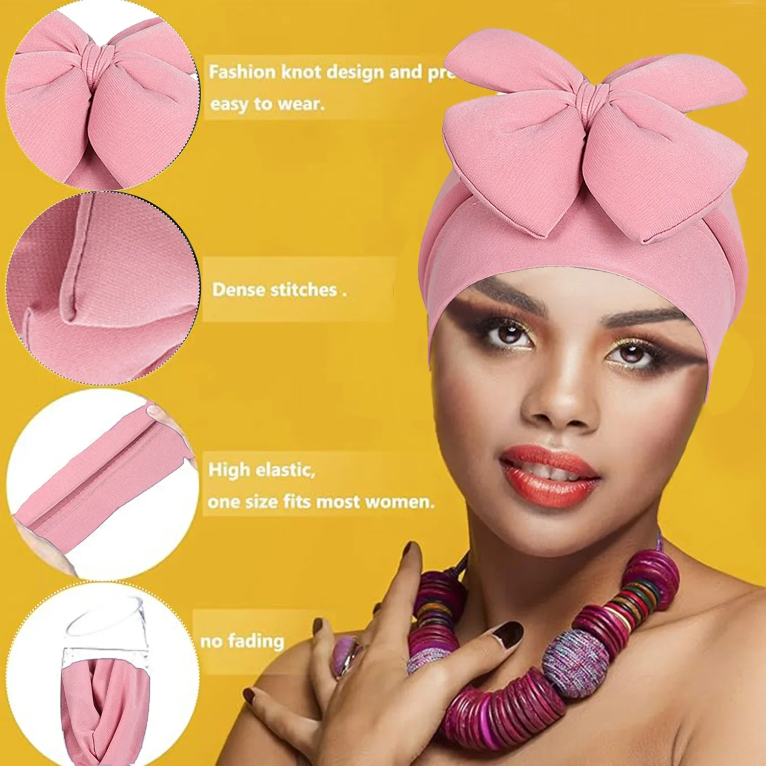 New Bowknot Turban for Women Head Wrap Solid Color Fashion India Hijab Hat Chemo Cap Ladies Muslim Hair Loss African Head Wrap