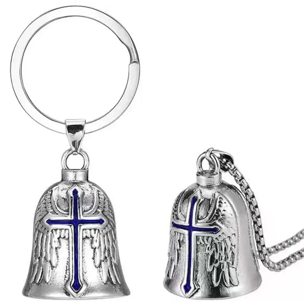 3D تصميم دراجة نارية الحارس جرس قلادة الشرير نمط الجناح تصميم السائق حسن الحظ سحر الرجعية سبيكة الصليب قلادة جرس المفاتيح #5