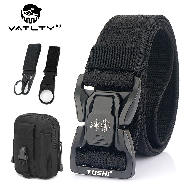 

VATLTY New Black men's Tactical Outdoor Belt 105cm-125cm Tight Nylon Military Belt Alloy Buckle Quick Release Casual Girdle Male