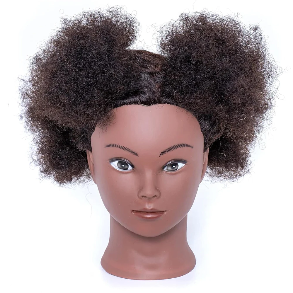 Cabeça de manequim afro de 8 polegadas, 100% cabelo real, cabeça de treinamento, cabeça de cabelo trançado, cabeça de bonecas para praticar cornrows e tranças