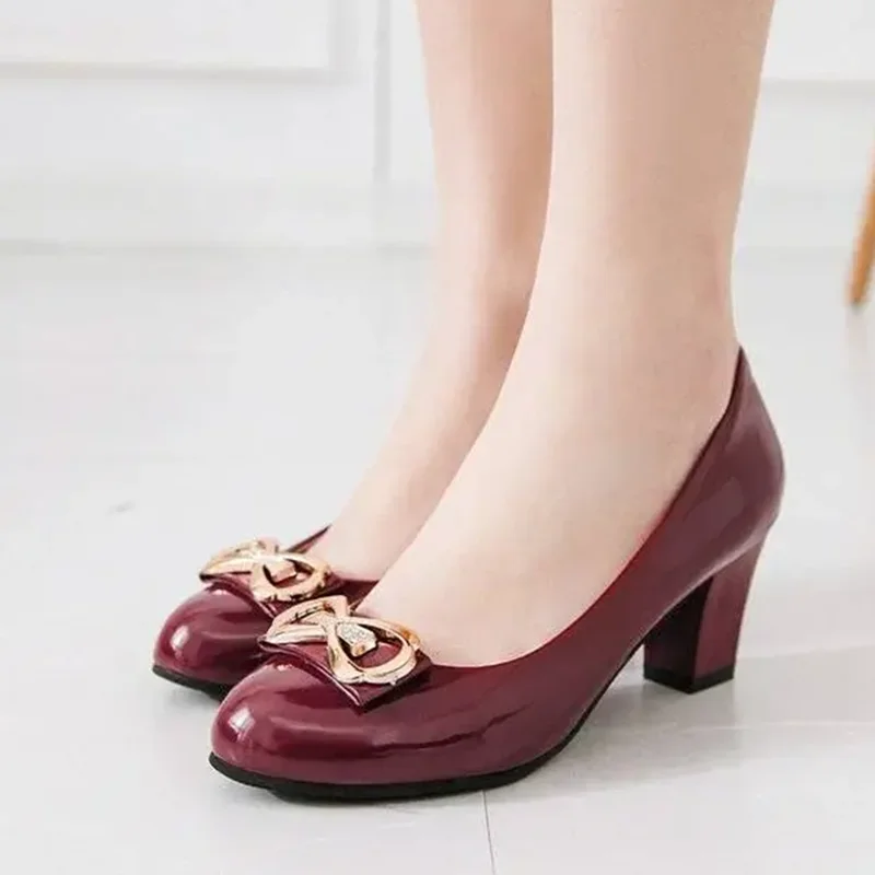 zapatos de mujer women cute round toe wine red spring & summer slip on square heel shoes black office work comfort pumps b680