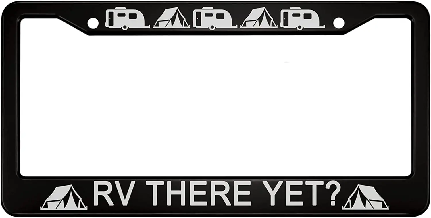 Rv There Yet Aluminum Alloy License Plate Frame Camper Tent White Pattern Applicable to US Standard Car Metal Car Tag Frame