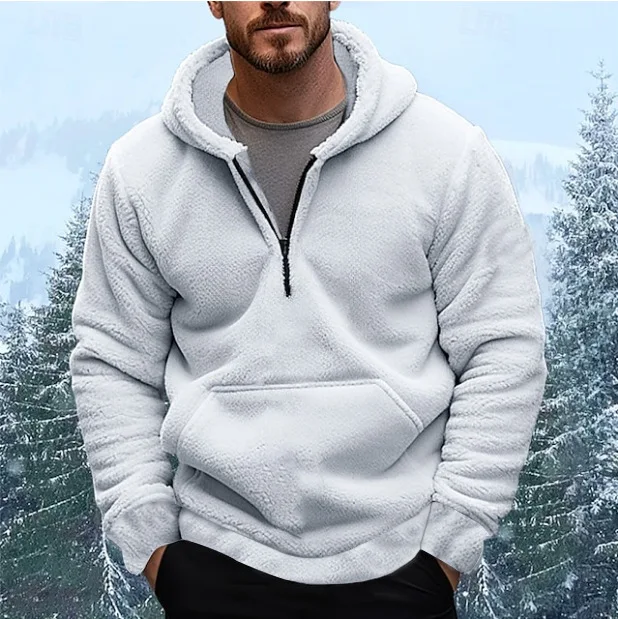 2025 New Autumn and Winter Men's Casual Hooded Sweatshirt Men's Coral Velvet Fashionable Warm Jacket