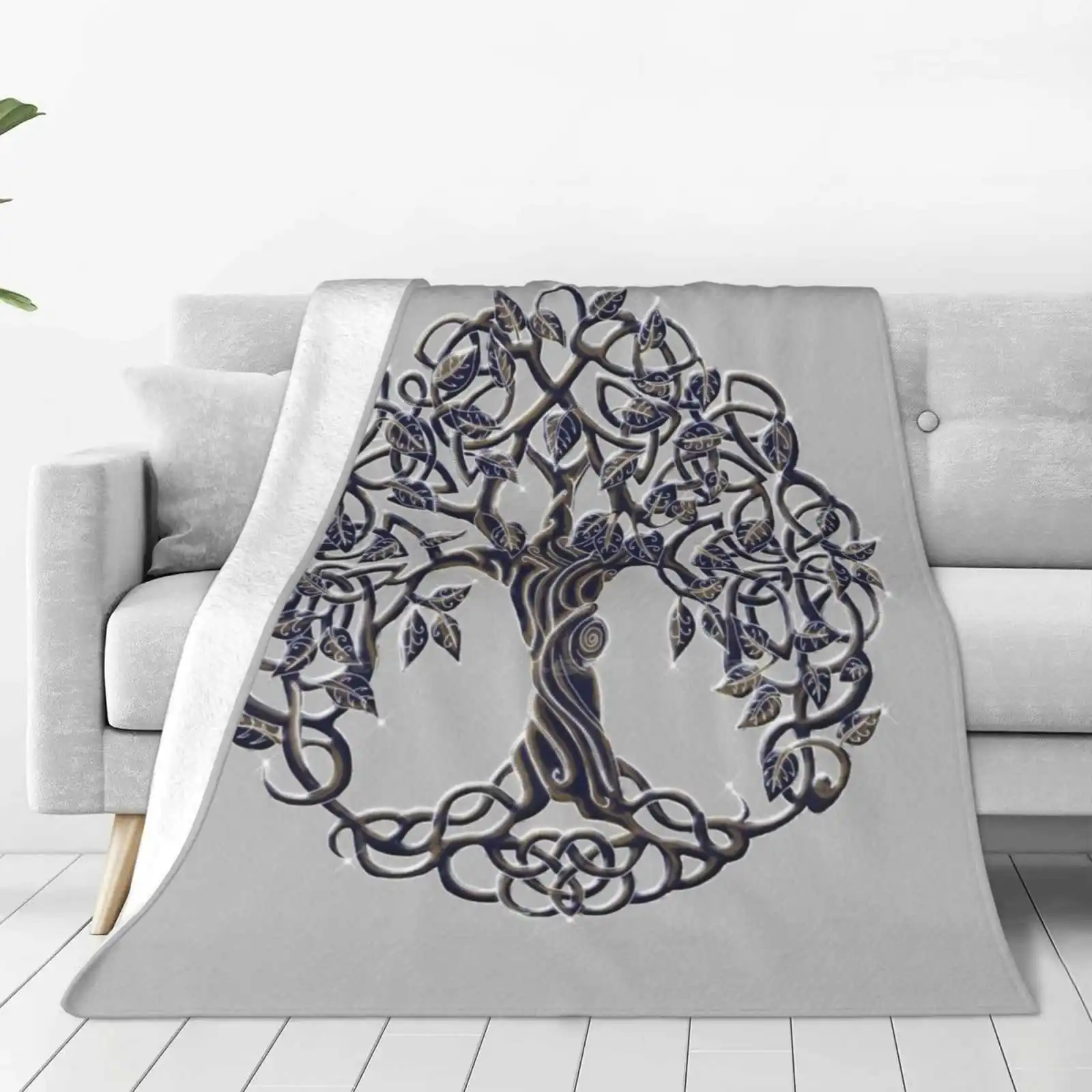 Tree Of Life Silver Hot Sale Printing High Qiality Warm Flannel Blanket Trees Tree Of Life Silver Gold Bronze Knots Hearts