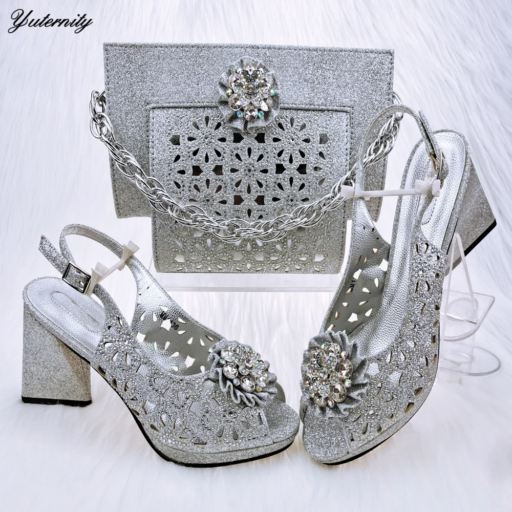 

Top Quality Italian Rhinestone Shoes And Matching Bag Set African Style Elegant Woman Shoes And Bags Set For Party Dress