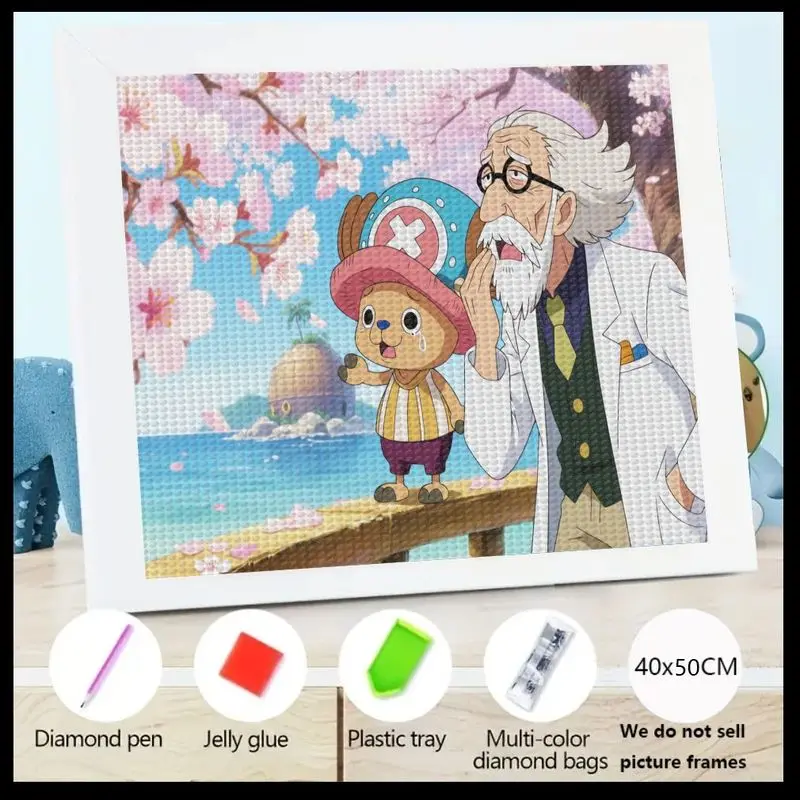 

1 шт. цельный набор для алмазной живописи Tony Tony Chopper & Dr. Hiluluk 5D DIY, набор для алмазной живописи с эмоциональным вишневым цветом, аниме-сцена,