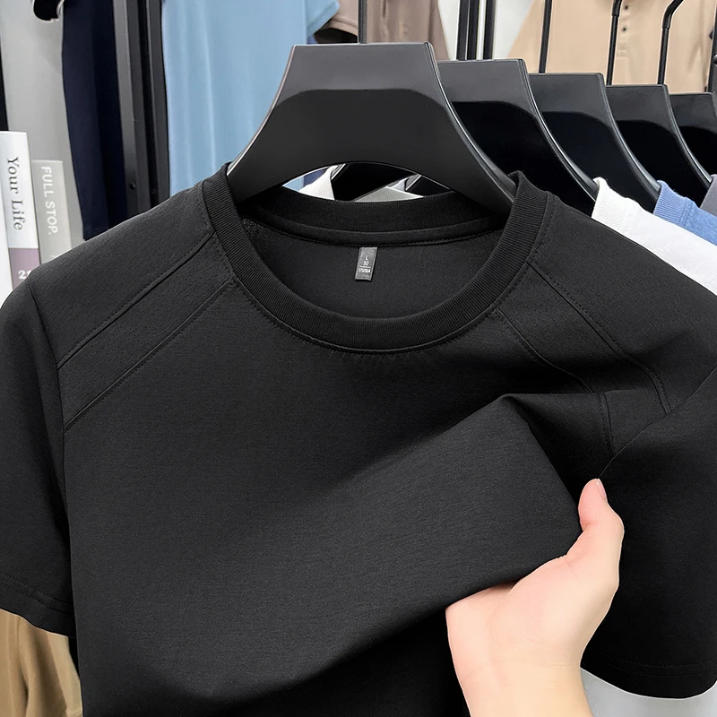Summer New Style Men's Quick-Drying Mesh Fabric Round-neck Plaid Short-Sleeved Casual Breathable Base