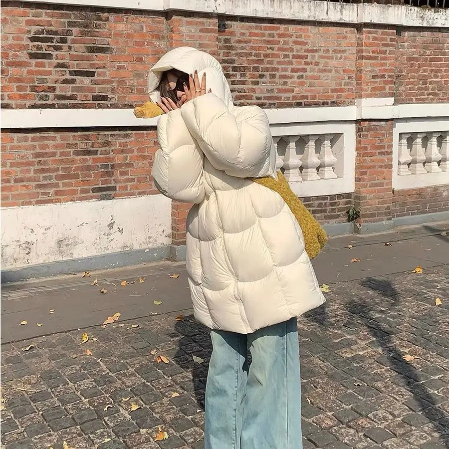 

Down Cotton Jacket Women's Winter New Mid To Long Hooded Bread Jacket Thickened Cotton Jacket