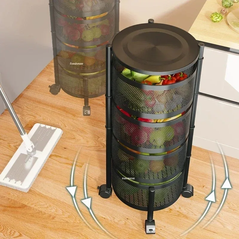 Rotating Kitchen Trolley Storage Rack Multi-functional Snack Storage Floor-standing Multi-layer Auxiliary with Wheel T