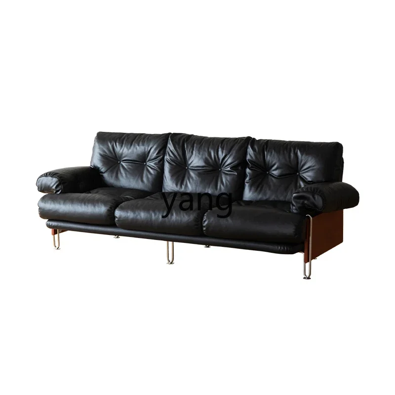 

Yjq home retro black leather sofa medieval home small apartment living room double