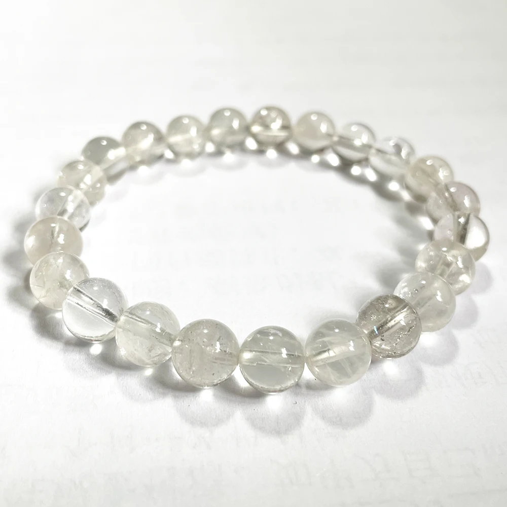 MG1946 New Desgin 8 MM Clear Rutilated Quartz Bracelet Womens Natural Gemstone Beaded Chakra Wrist Jewelry