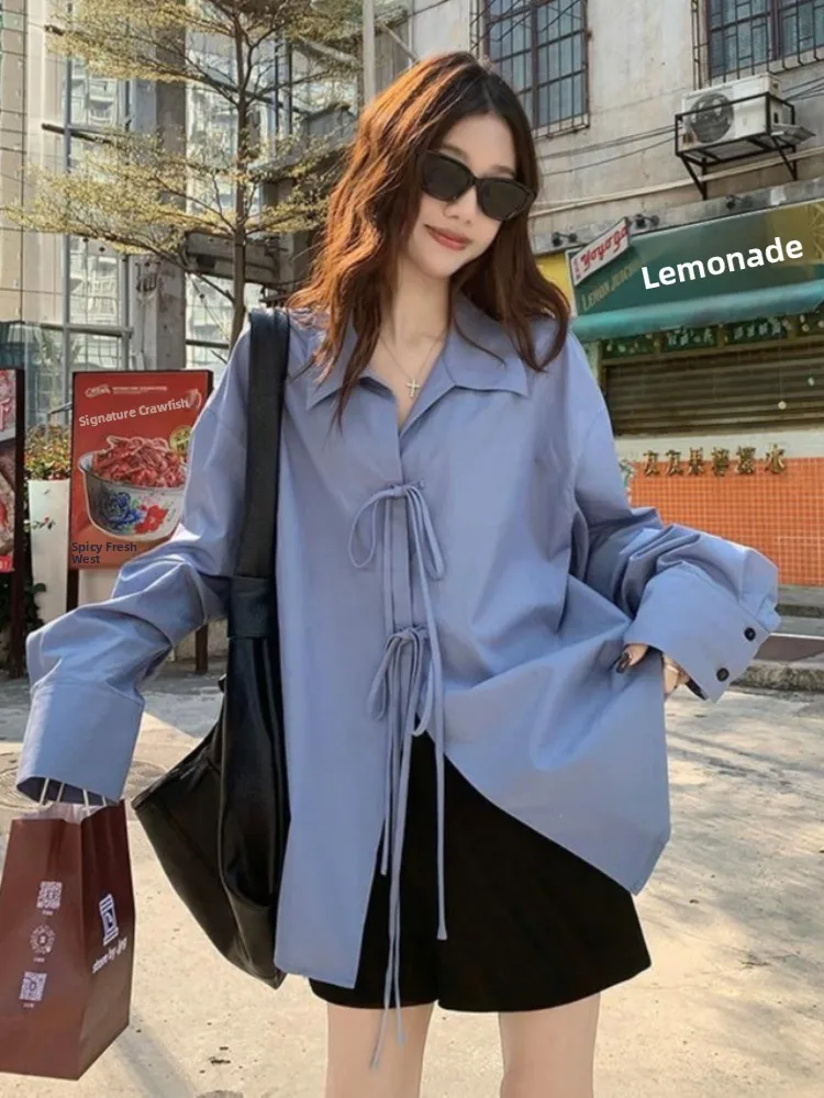 

Женская свободная блузка из бамбукового угольного волокна с узлом, винтажный молодежный весенний стиль