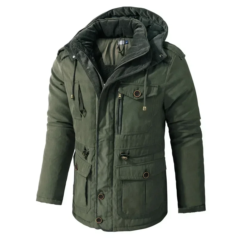 Jaqueta casual de pelúcia com capuz masculina, parka de algodão quente, manga comprida, estilo europeu, exterior, inverno, nova