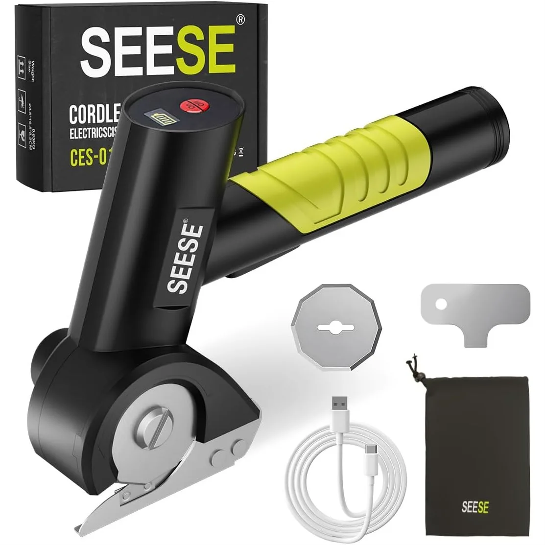 

Rechargeable Cordless Electric Scissors With 2 Safety Blades And Storage Pouch For Cardboard Leather Fabric Plastic Cutting