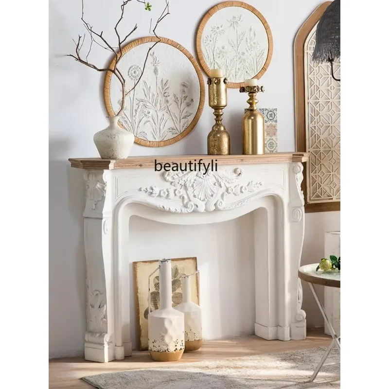 New Light Luxury Retro French Fireplace Decoration Household Console Solid Wood Distressed Garden Aisle Fake Fireplace