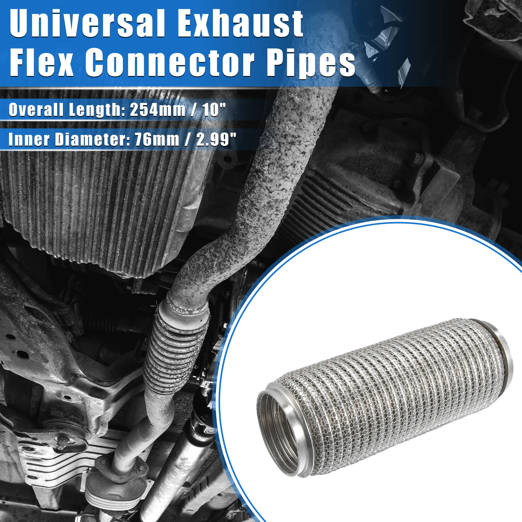 

UXCELL Car Exhaust Flexible Pipe 76x254mm Exhaust Flex Connector Pipes Bellows Universal for Car Durable Stainless Steel Silver