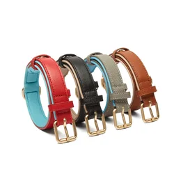 Pet Supplies Genuine Leather Collar Pebbled First-layer Cowhide Dog Collar Strangle-proof Adjustable Dog Walking Collar