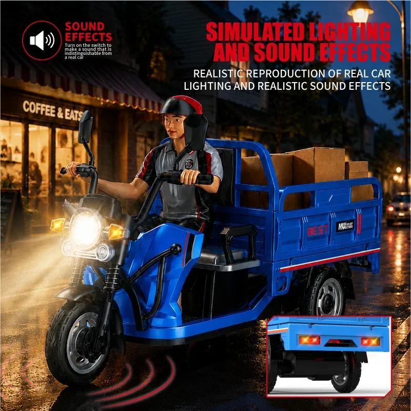 JJRC C8843 Full Scale Simulation Alloy Tricycle 2.4Ghz Remote Controlled Tricycle with Sound Effects and Light Effects Custom