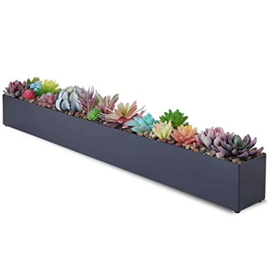 

Modern Grey Rectangle Planter Box 16 Metal Planter Perfect for Succulent Narrow Box for Table or Window Sill Rectangular Stainl