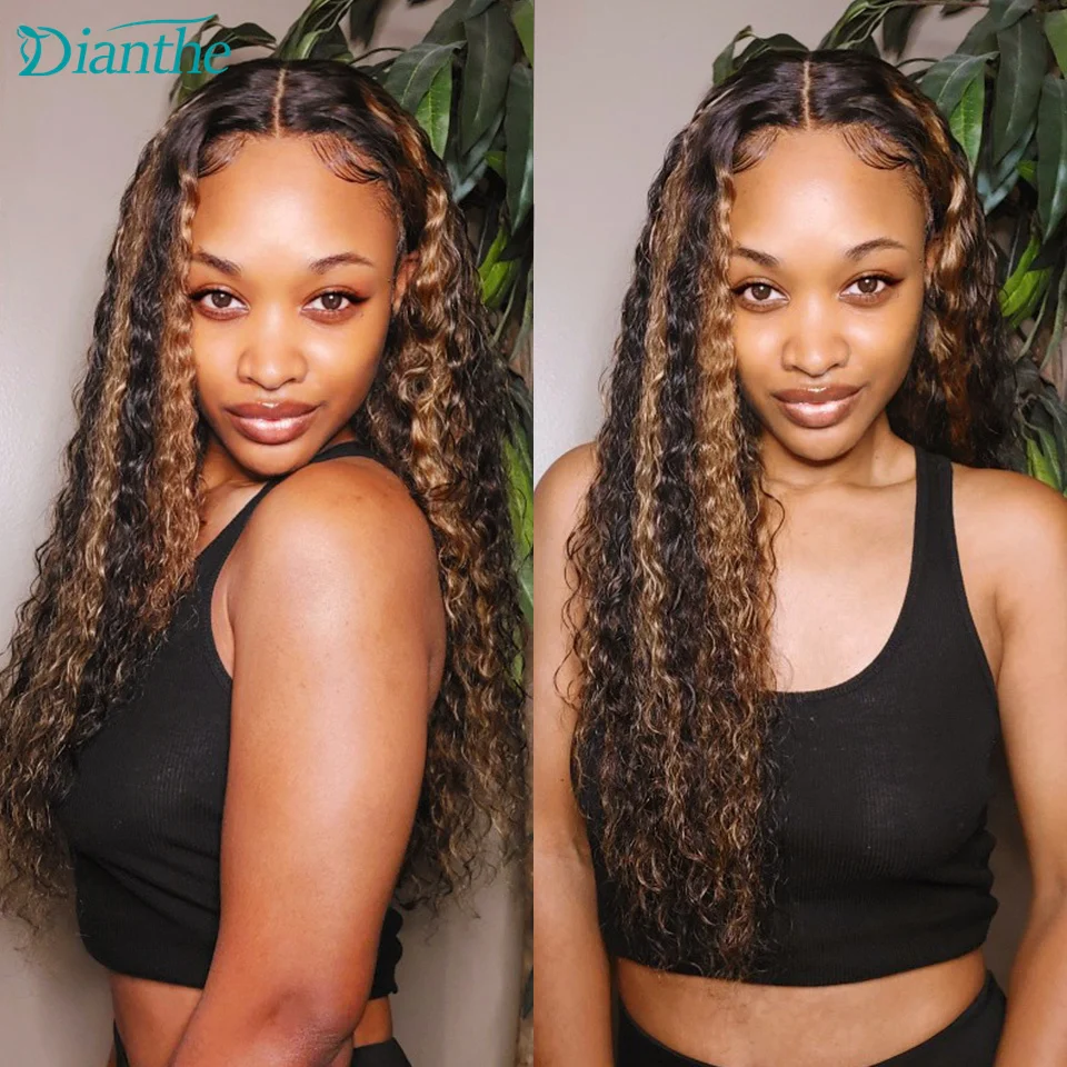 30 Inch Human Hair Wigs Highlight 13x4 Water Wave Lace Front Wigs Pre Plucked Transparent Lace Frontal Wig Human Hair Dianthe